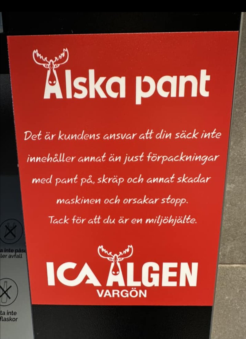På Ica Älgen pantas allt möjligt. Foto: facebook.com/icaalgen På Ica Älgen pantas allt möjligt. Foto: facebook.com/icaalgen